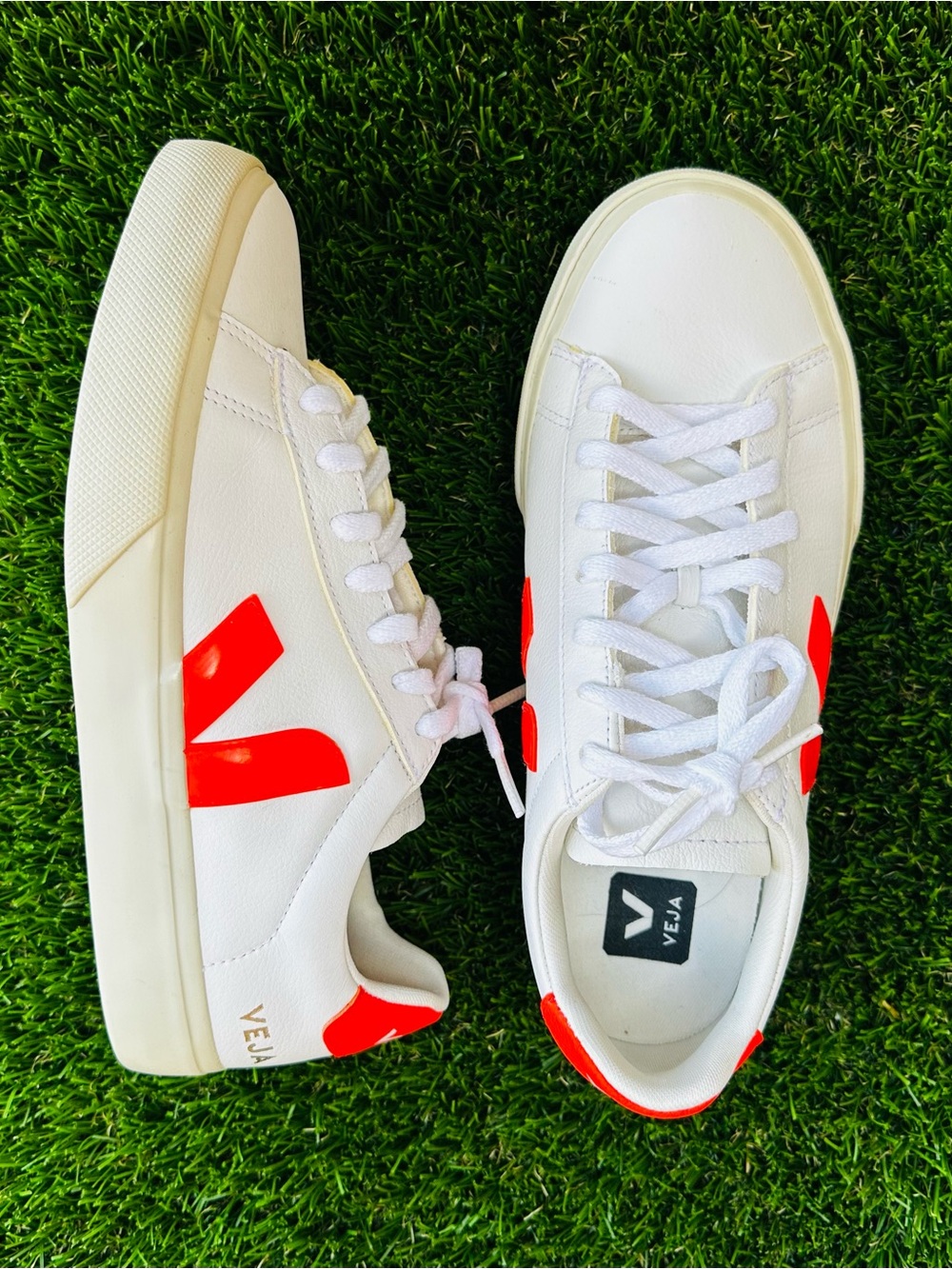 Veja White Leather Low-Top Sneakers with Orange V